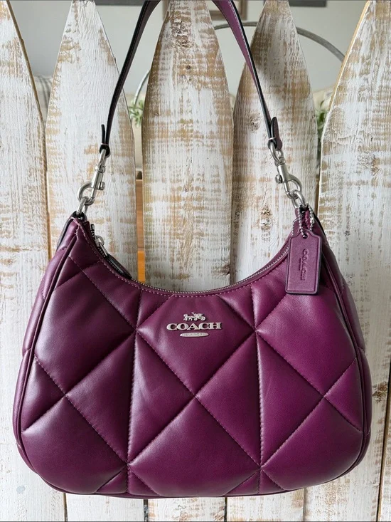 Coach Teri Hobo With Puffy Diamond Quilting Deep Berry