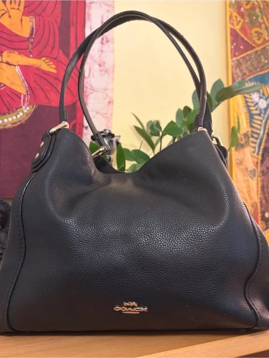 COACH Edie 31 #57125 Hobo Shoulder Bag Black  Soft Pebbled Leather Gold Hardware