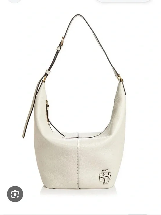 NWT!! Tory Burch Large McGraw Zip Bucket Ivory Pebbled Leather Hobo Shoulder Bag
