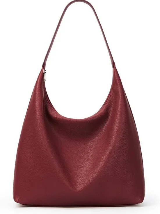 Casual Vegan Leather Slouchy Tote Bag 18L - Stylish Crescent Hobo with Zipper