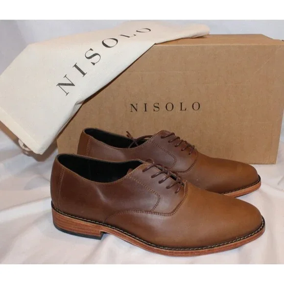 NISOLO MEN'S CALANO OXFORD LEATHER DRESS SHOES BROWN‎ SZ 8 NIB $188