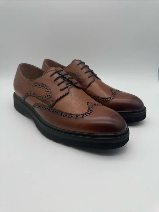 BRAND NEW Leizilei Brown Tan Leather Oxford Wingtip Derby Shoes MK78738B Sz 10.5