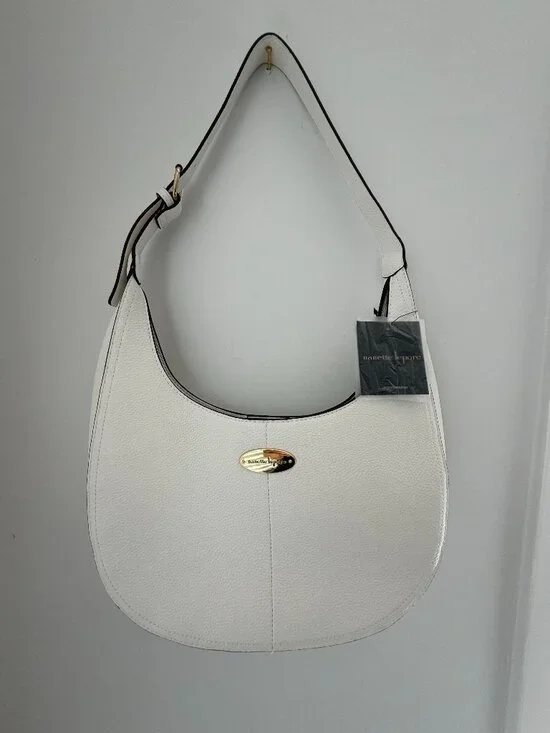 NWT Nanette Lepore White Pebbled Vegan Leather Half Moon Bag
