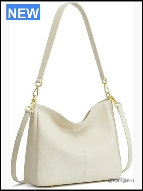 Genuine Leather Hobo Crossbody Bag with 2 Straps