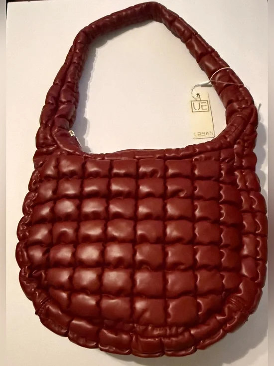 NWT Urban Expressions Quilted Puffer Hobo Bag Burgundy Oxblood Vegan Leather