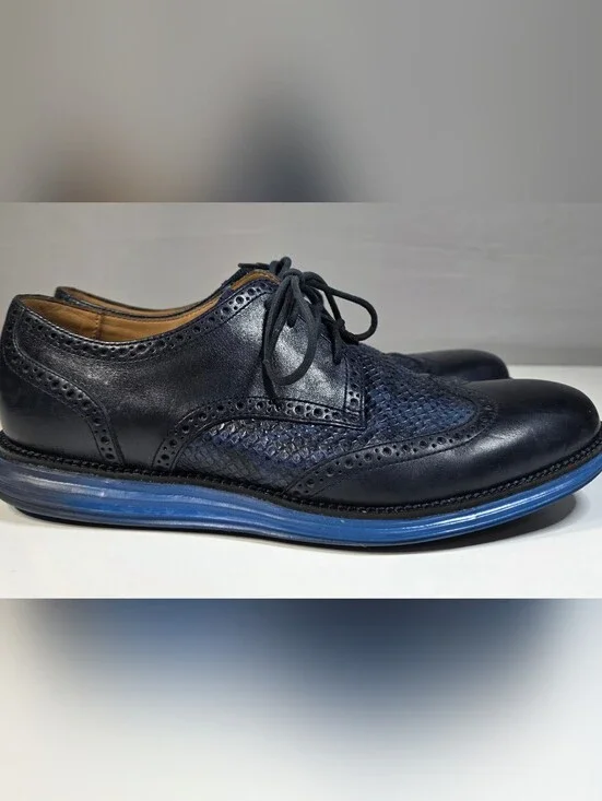 Cole Haan Navy Blue Leather Wingtip Oxfords Men's 10.5W