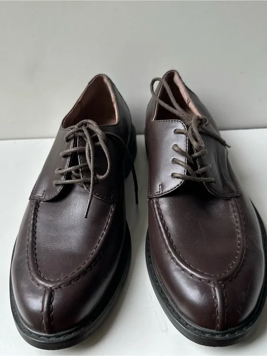 Lands' End Men's Brown Leather Lace-Up Moc Toe Oxford Dress Shoes Size 8D
