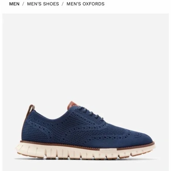 Cole Haan Mens ZERØGRAND Remastered Stitchlite Wingtip Oxfords Sz 10.5  Navy