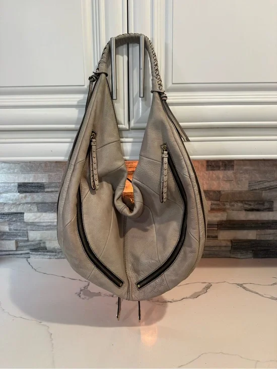 orYANY Cream Leather Hobo Bag with Studded Hardware