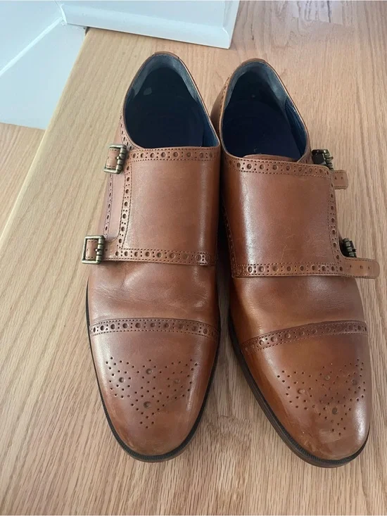 Cole Haan Men’s Tan Double Monk Strap Brogue Oxfords