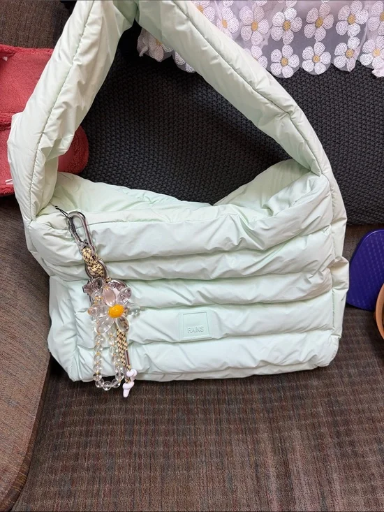 RAINS Mint Quilted Shoulder Bag Charm not included NEW but damaged 28$