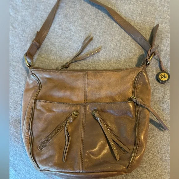 The Sak Leather Handbag‎ Brown Hobo Bag Zipper Accents and Pockets One St…