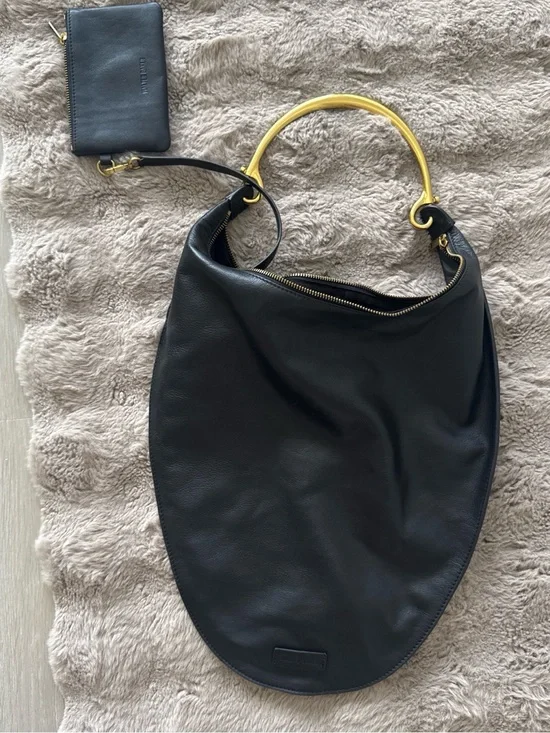 Walter Baker Black Leather Hobo with Yellow Top Handle