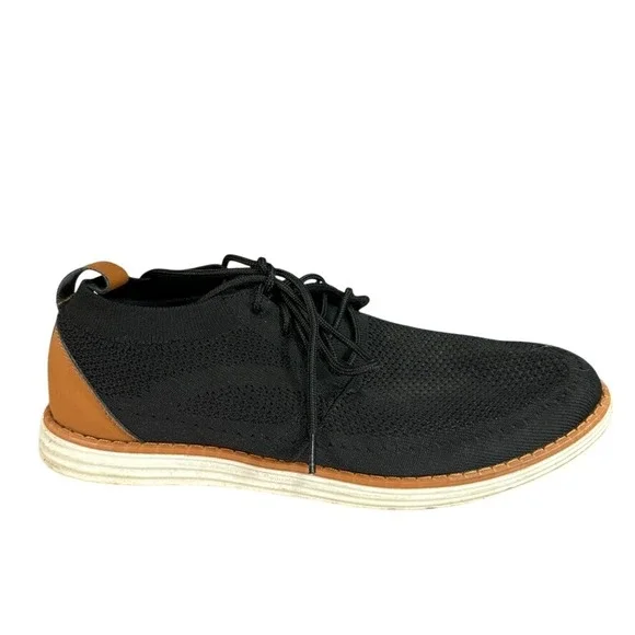 Mens Black Knit Oxford Sneakers Brown Leather Heel Lace Up Casual Dress Shoes 44
