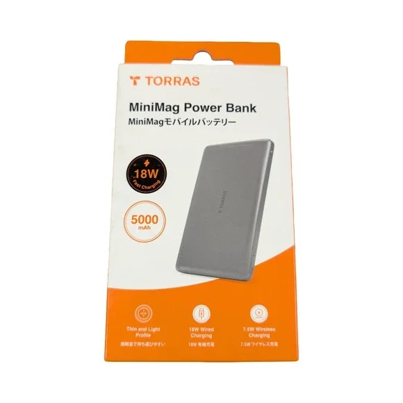 Qq3O TORRAS - Slim MiniMag Wireless‎ Magsafe Power Bank 5000mAh - Titanium Gray