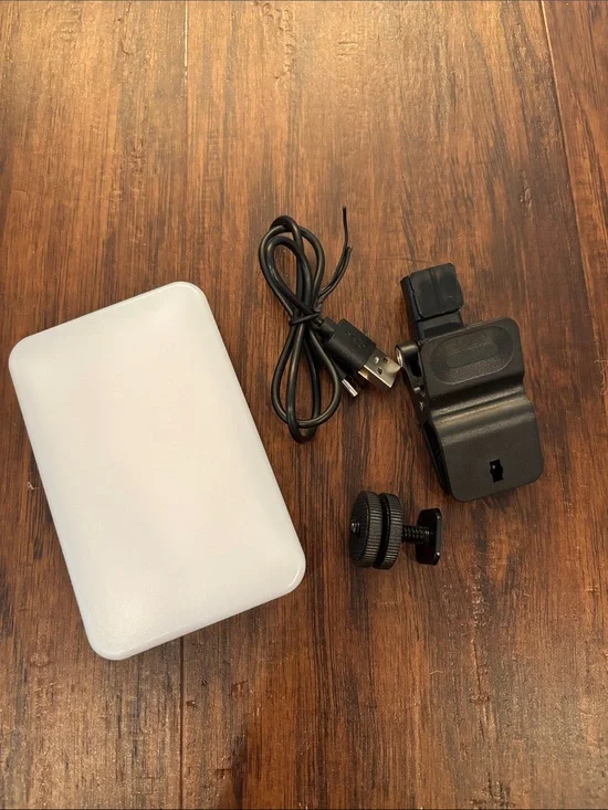 Portable LED Photography Light with Black Mount and USB Cable - White