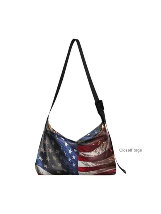 American Flag Hobo Bag PU Leather Large Shoulder Bag Crossbody Waterproof