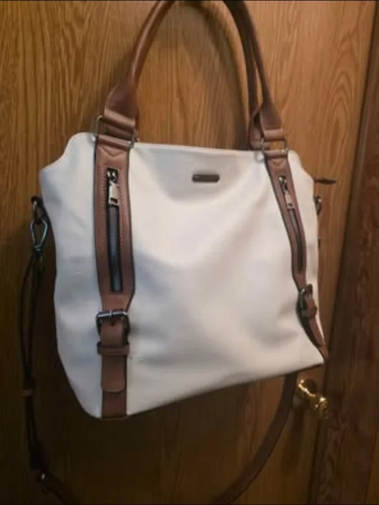 Women’s Cream Tote Bag with Brown Trim