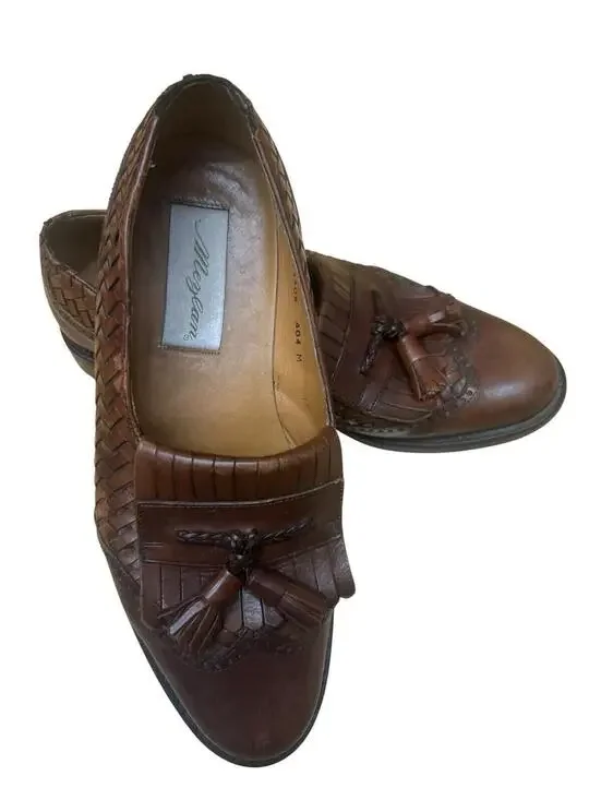 Mezlan Brown Woven Leather Tassel Loafers Kiltie Wingtip Dress Shoes