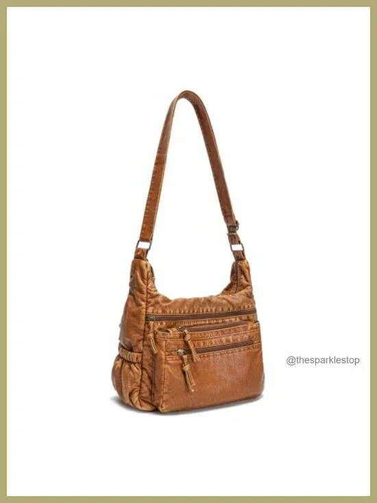 Multi-Pocket Hobo Shoulder Bag Soft Faux Leather Crossbody for Women