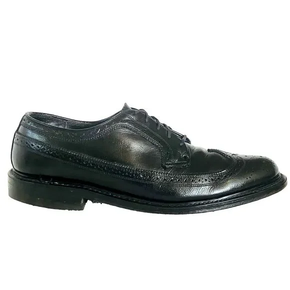 Stafford Imperial Vtg Wingtip Biltrite Leather 10.5 Black Academia Preppy