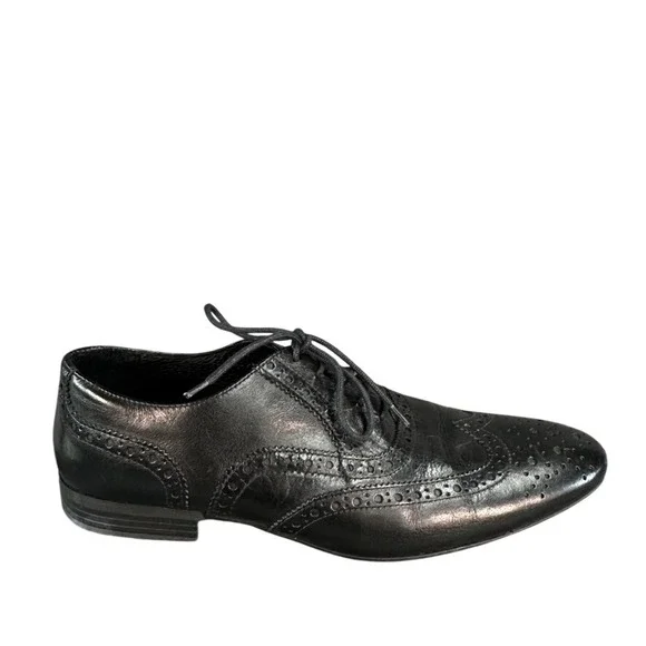 Marco Ferretti Black Leather Wingtip Brogue Oxford Dress Shoes Mens 42 Italian