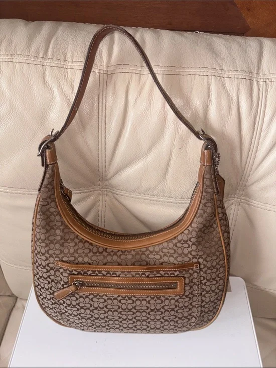 Coach Vintage Brown Signature Hobo with Tan Trim
