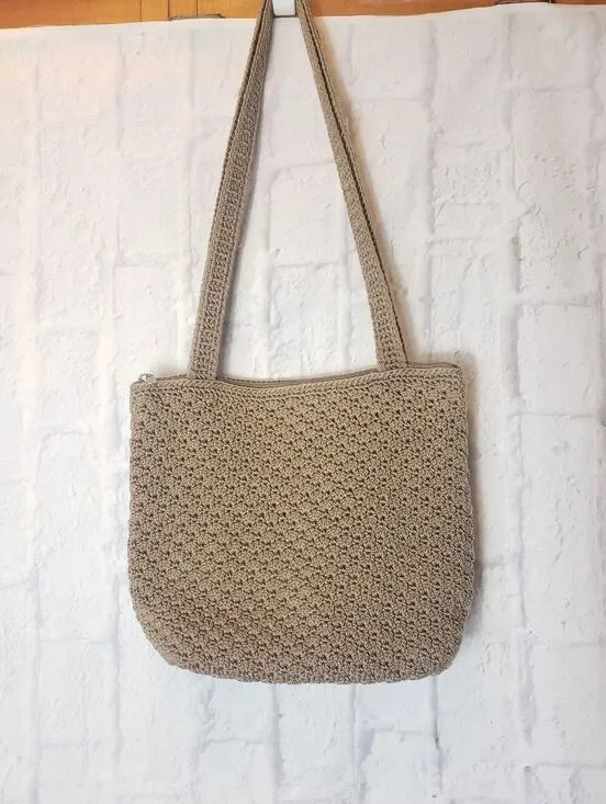 THE SAK Tan Crochet Hobo Shoulder Bag
