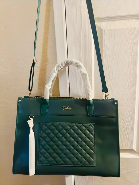 TOKOJO Luxury Quilted Laptop Tote Bag with Small Clutch