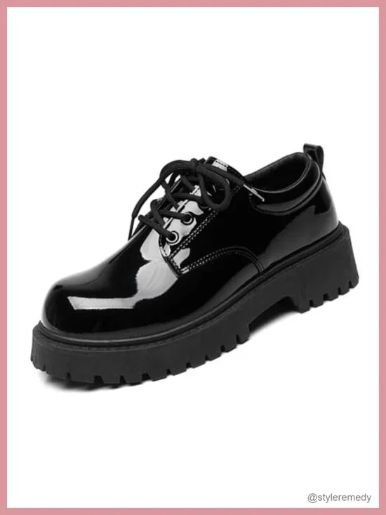 Men's Patent Leather Chunky Platform Lace Up Oxfords Derby Dress Shoes