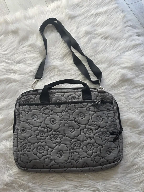 Thirty One Quilted Floral Gray Laptop Tote with Adjustable Strap