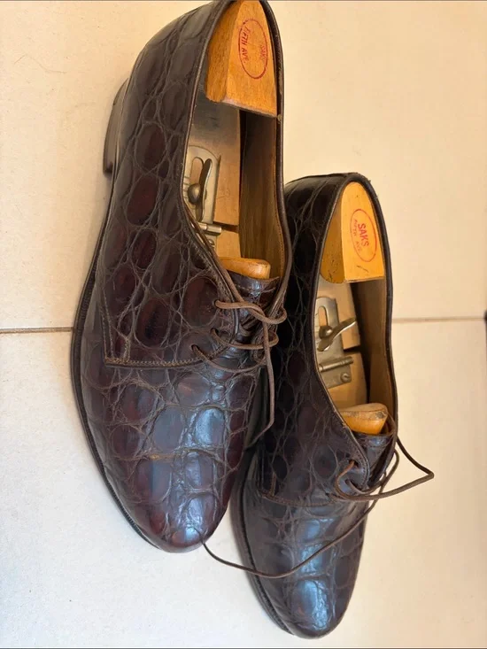 Church's Dark Brown Croc-Embossed Leather Derby Shoes