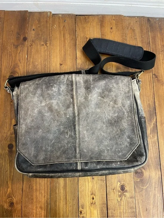 Pelle Studio black rivet distressed leather messenger bag