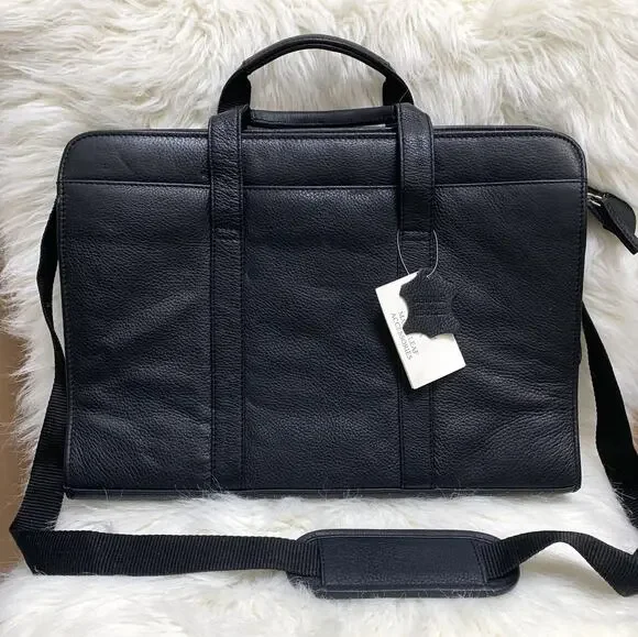 MAPLE LEAF ACCESSORIES Black Pebbled Leather Briefbag Business Laptop School Bag