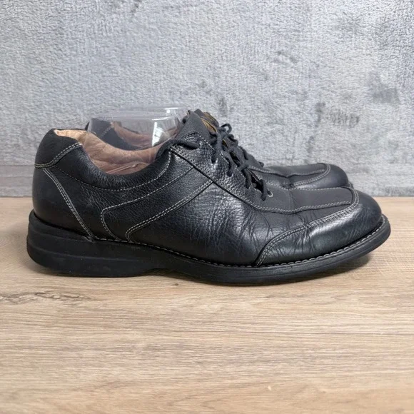 Johnston & Murphy Oxford 11.5 Black Leather Square Toe‎ Lace Up Contrast Stitch