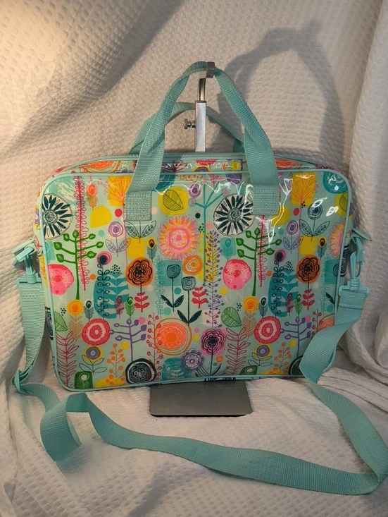Floral Pattern Aqua Laptop Bag - Women's Laptop Tote