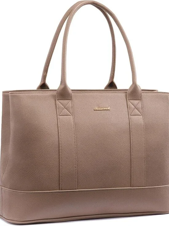Stylish Waterproof PU Leather Laptop Tote Bag, 15.6