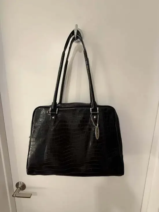 Mobile Edge Black Faux-Croc Laptop Tote Bag with Red Interior