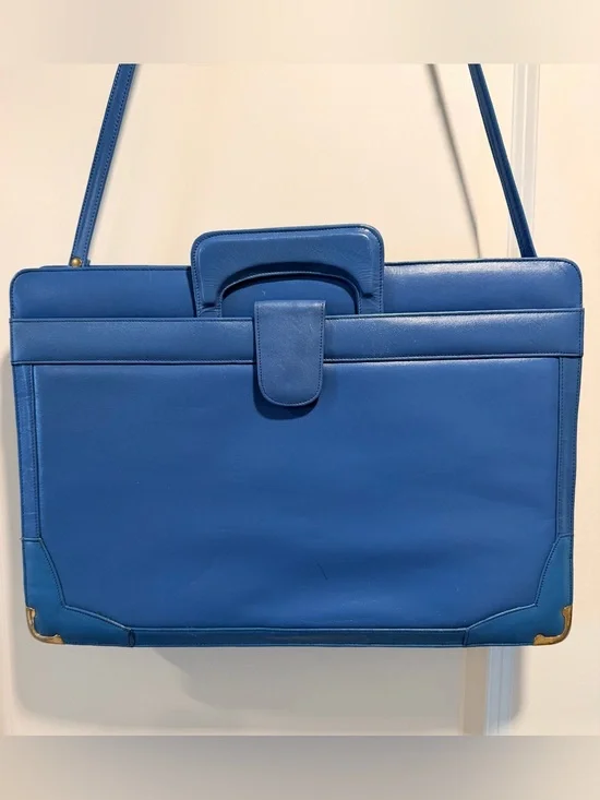 Vintage 1980s Leather of The Sea Leather Portfolio Briefcase Bag in Ocean Blue