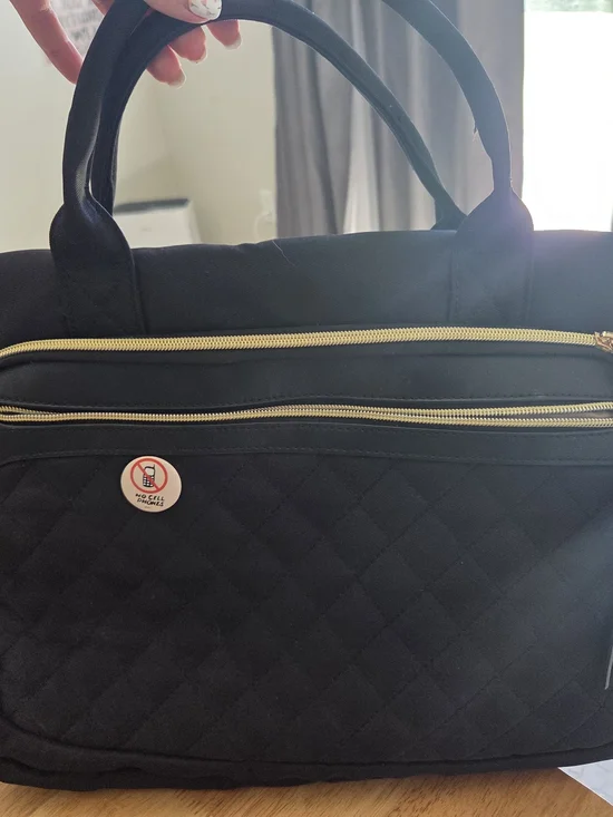 Black Quilted Laptop Bag with Gold Zippers