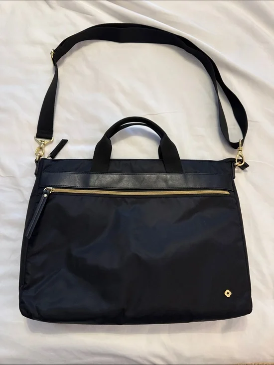 Samsonite Black Nylon Laptop Tote with Gold Hardware
