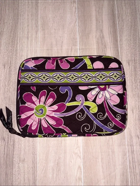 Vera Bradley Black Quilted Cosmetic Case with Purple Pink & Lime Floral Print