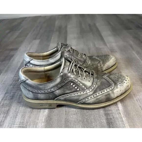 Ecco Tour Hybrid Wingtip Golf Shoes Men 43 EU 9-9.5 US Silver Leather Hydromax‎
