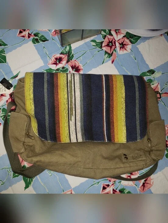Billabong Canvas Messenger Bag with Multicolored Striped Flap