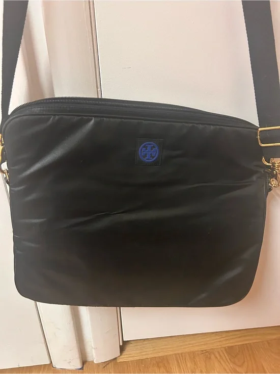 Tory Burch Black Nylon Lap top Bag with Blue Logo
