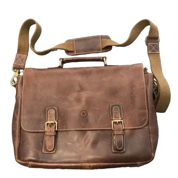 Aaron Leather Goods Genuine Leather Crossbody Bag Office Messenger Laptop