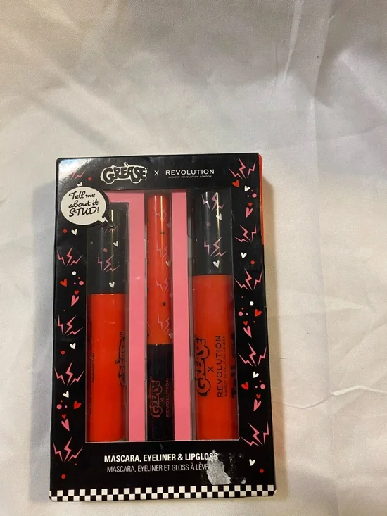 Revolution Grease Mascara, Eyeliner & Lipgloss Set - Bright Red Shades