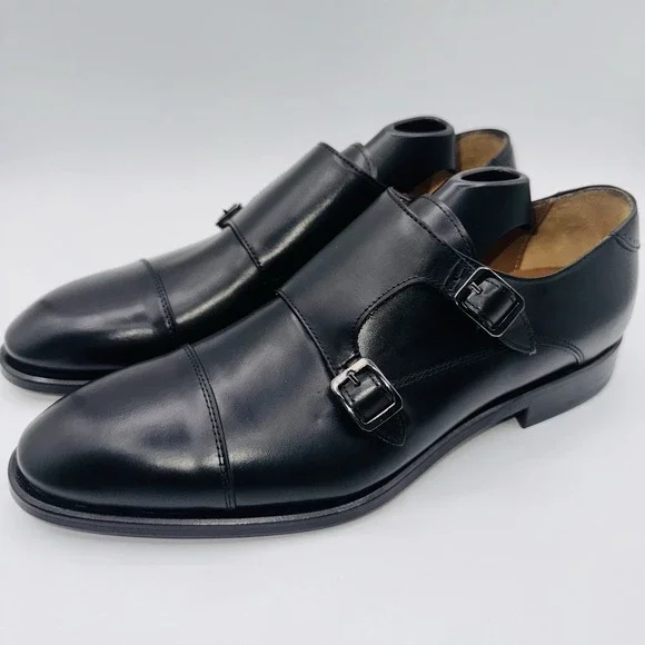 Antonio Maurizi Double‎ Monk Strap Oxfords Men's Size 9 EU 42 Black Leather