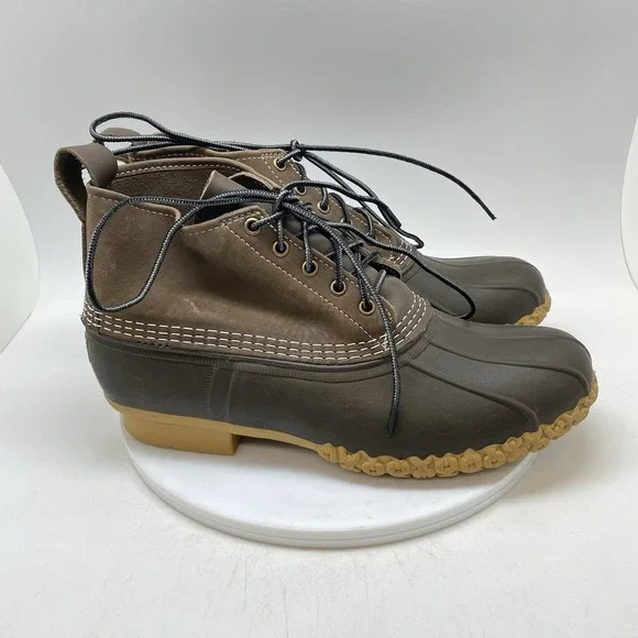 LL Bean Bean Boots Mens 11 M Brown Leather Duck Boot Laces Waterproof USA