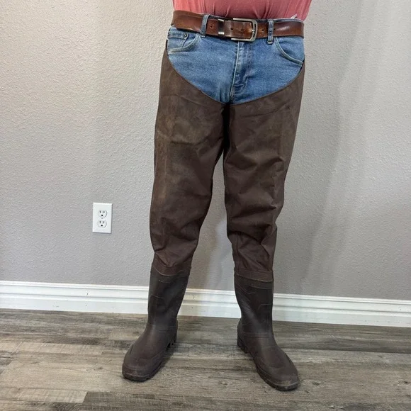 Greenwater Men's Size 13 Brown Nylon PVC‎ Waterproof Fishing Hip Waders Boots